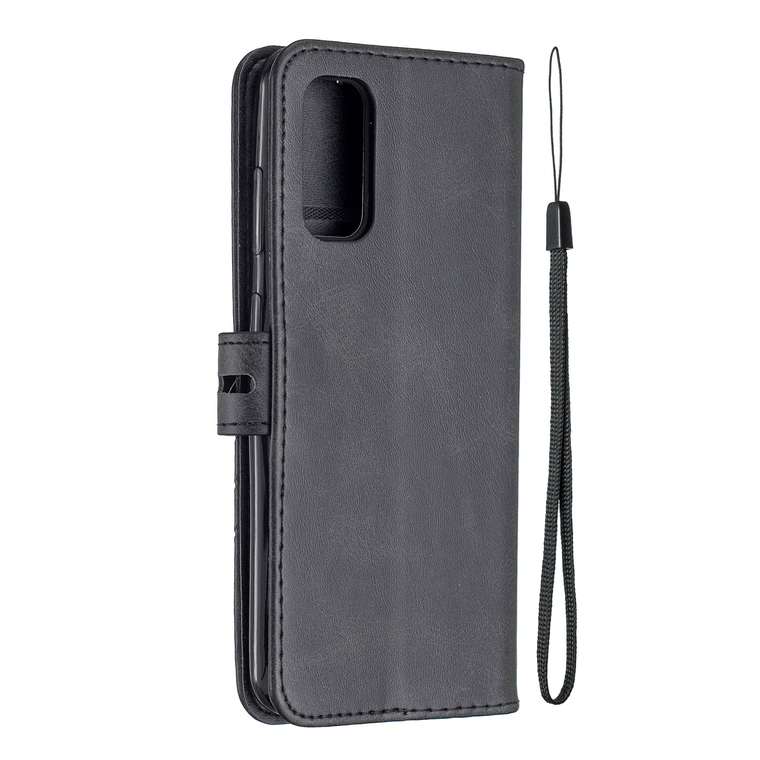 Wallet Leather Stand Phone Cover with Lanyard for Samsung Galaxy S20 4G/S20 5G - Black