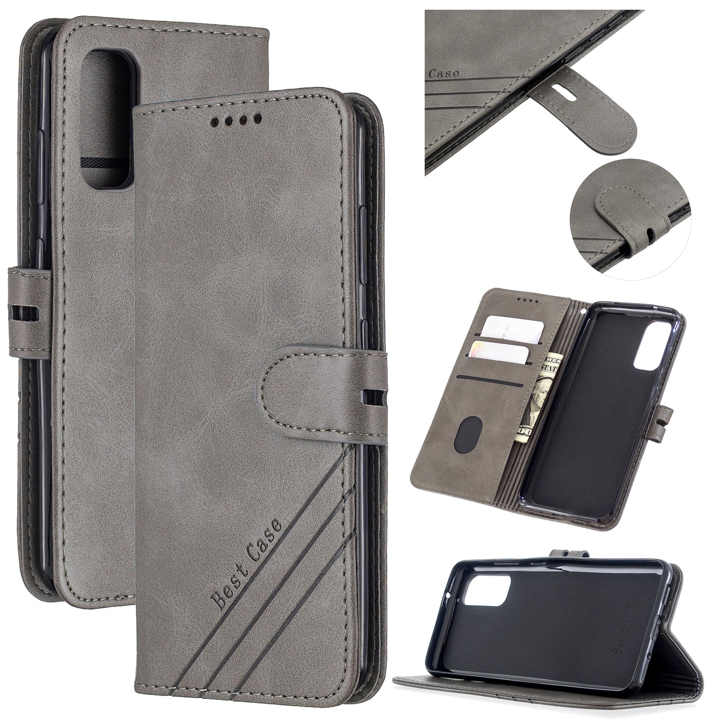 Wallet Leather Stand Phone Cover with Lanyard for Samsung Galaxy S20 4G/S20 5G - Grey