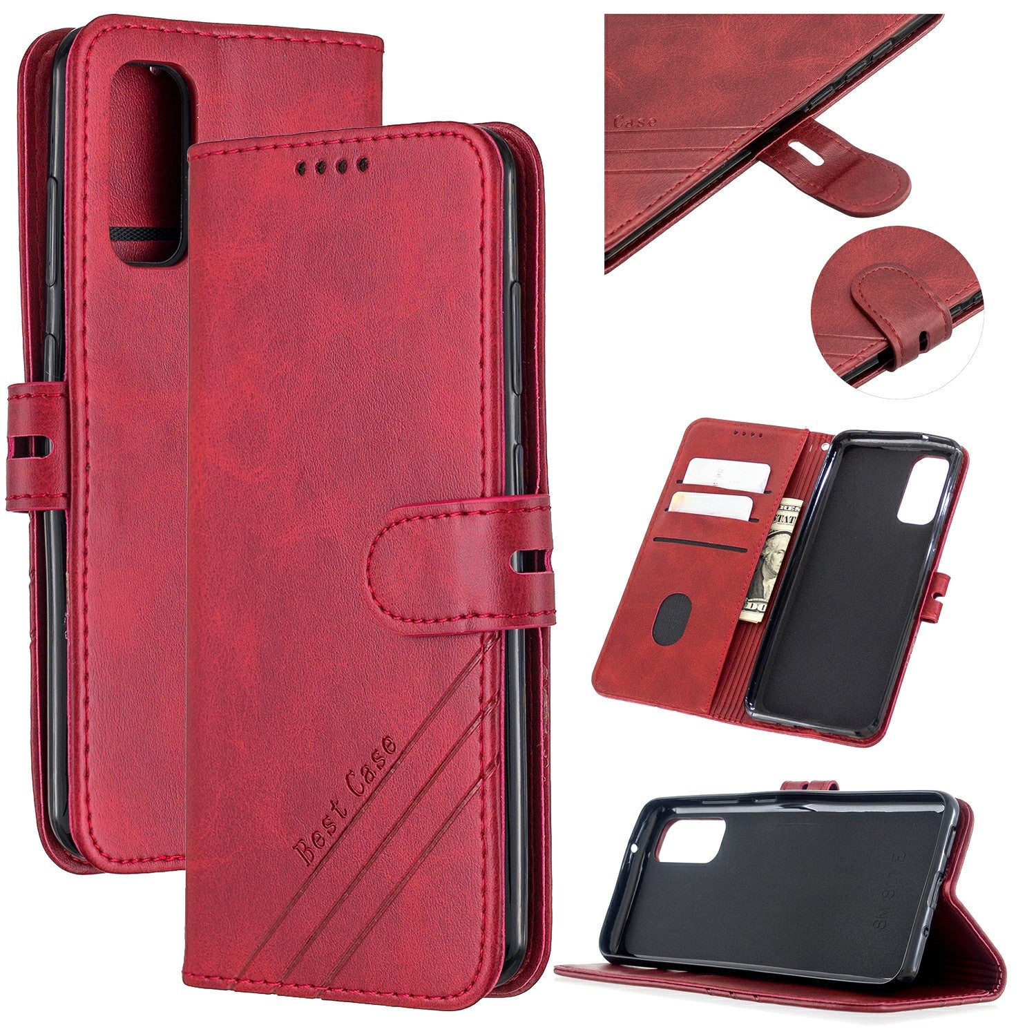 Wallet Leather Stand Phone Cover with Lanyard for Samsung Galaxy S20 4G/S20 5G - Red