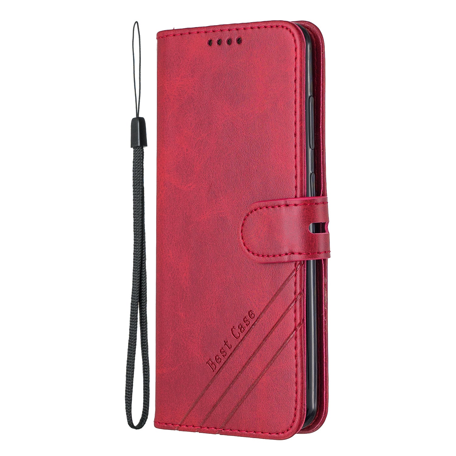 Wallet Leather Stand Phone Cover with Lanyard for Samsung Galaxy S20 4G/S20 5G - Red