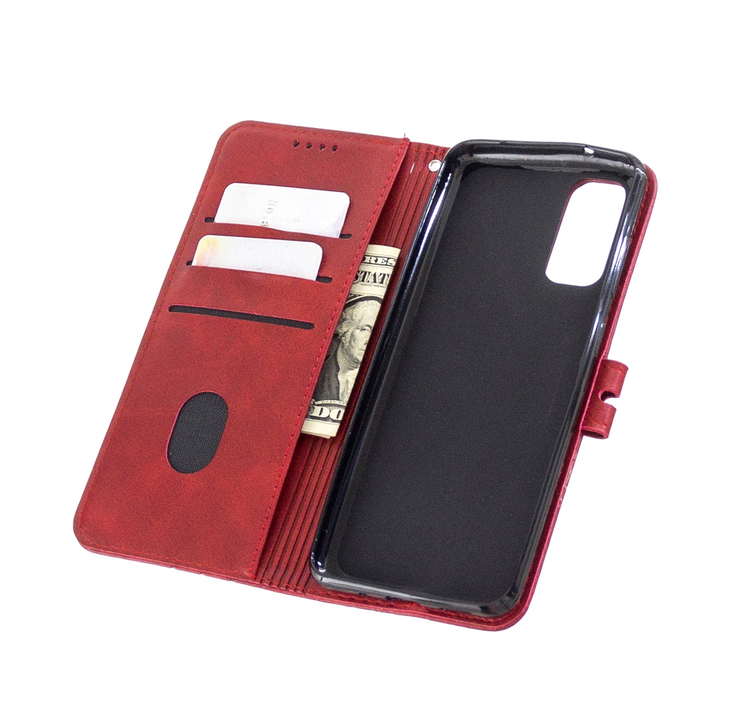 Wallet Leather Stand Phone Cover with Lanyard for Samsung Galaxy S20 4G/S20 5G - Red