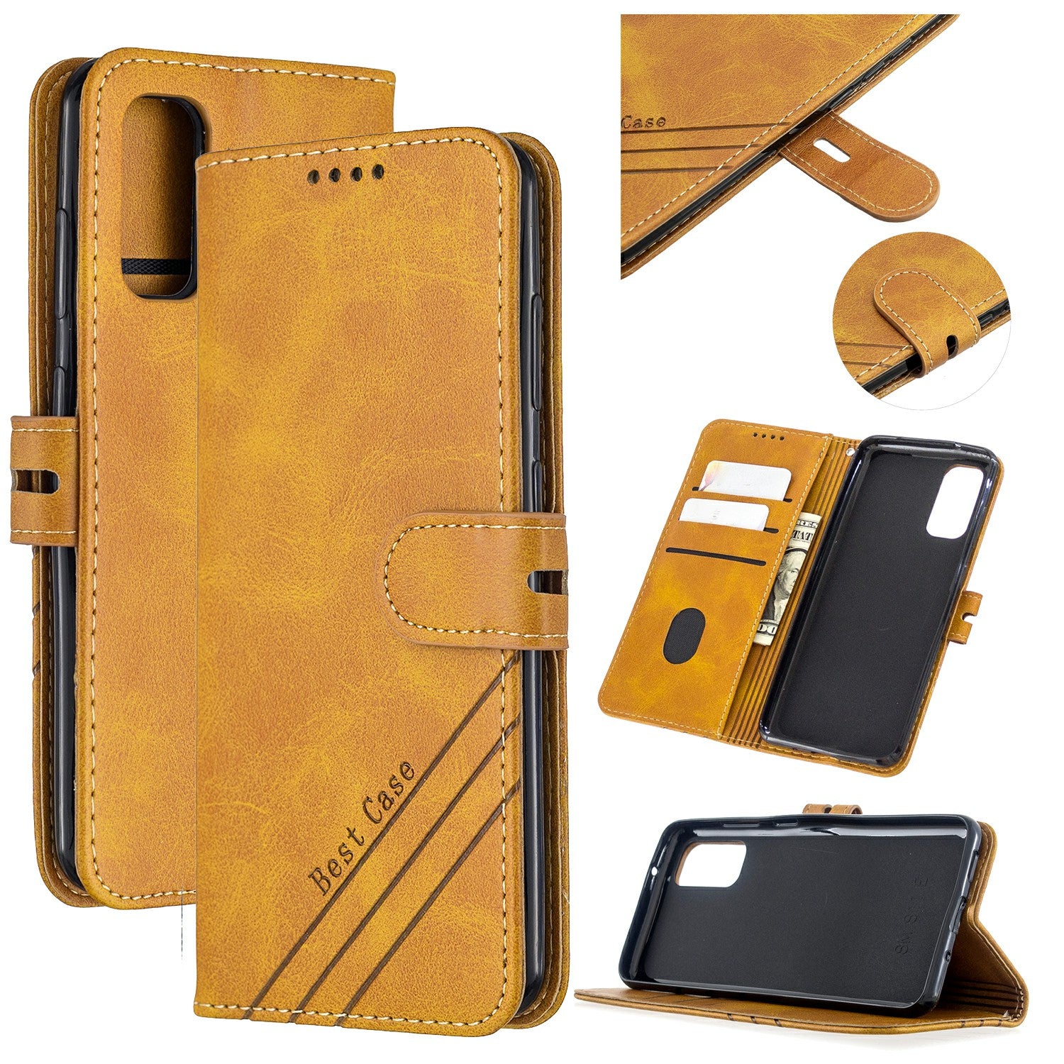 Wallet Leather Stand Phone Cover with Lanyard for Samsung Galaxy S20 4G/S20 5G - Brown