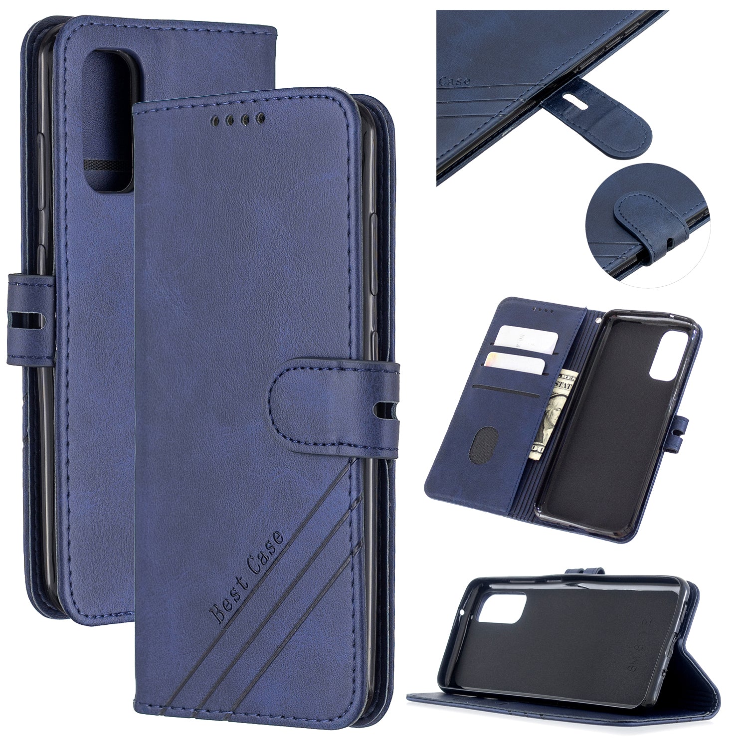 Wallet Leather Stand Phone Cover with Lanyard for Samsung Galaxy S20 4G/S20 5G - Blue