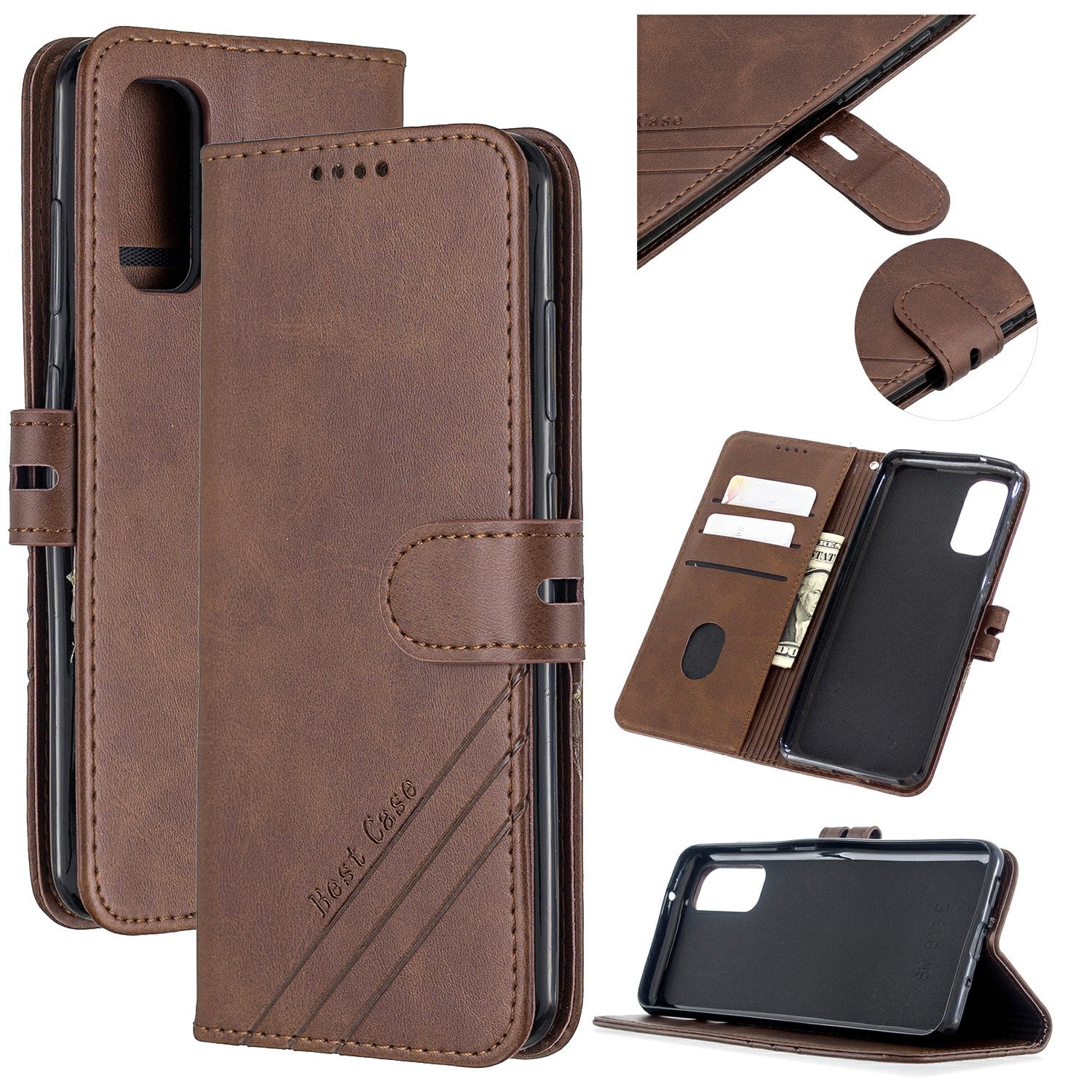 Wallet Leather Stand Phone Cover with Lanyard for Samsung Galaxy S20 4G/S20 5G - Coffee