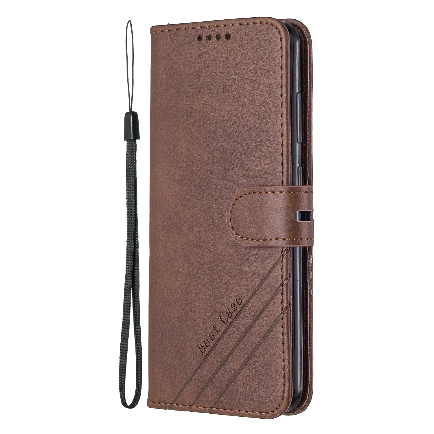 Wallet Leather Stand Phone Cover with Lanyard for Samsung Galaxy S20 4G/S20 5G - Coffee