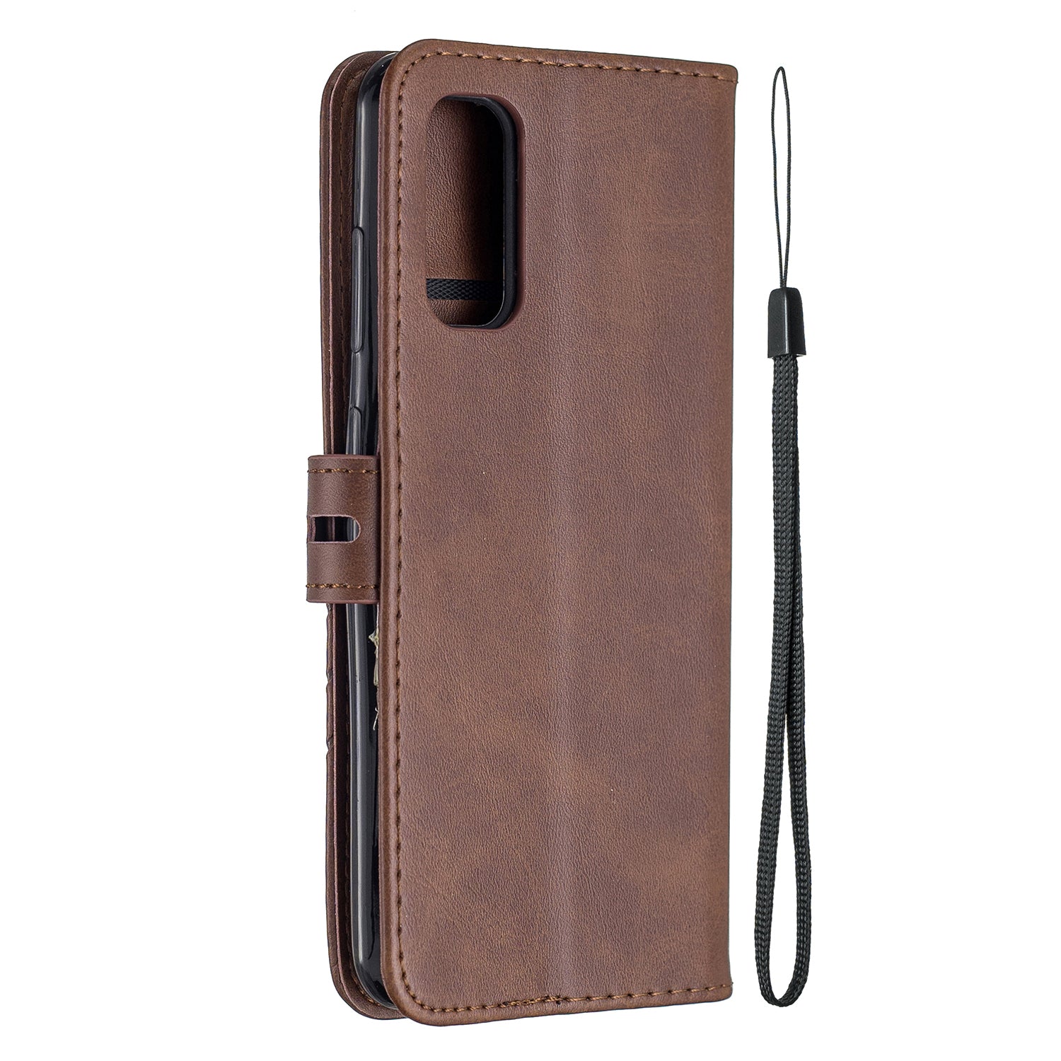 Wallet Leather Stand Phone Cover with Lanyard for Samsung Galaxy S20 4G/S20 5G - Coffee