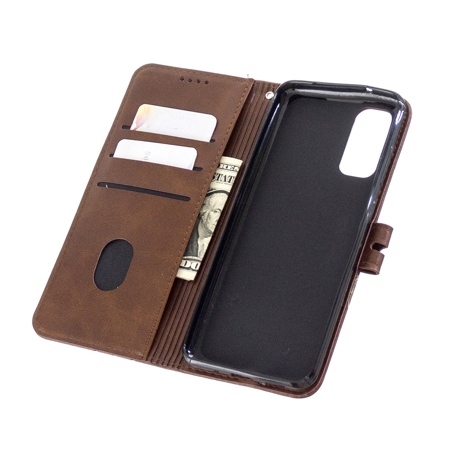 Wallet Leather Stand Phone Cover with Lanyard for Samsung Galaxy S20 4G/S20 5G - Coffee