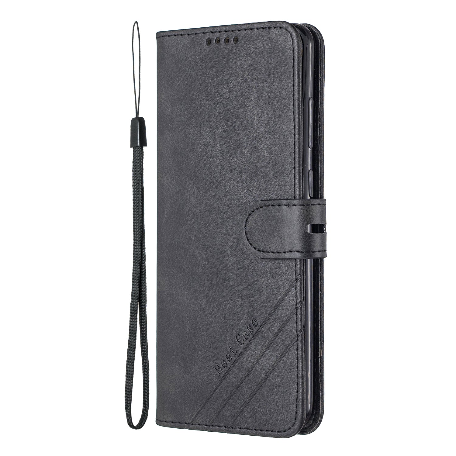 Wallet Leather Stand Phone Cover with Lanyard for Samsung Galaxy S20 Plus - Black