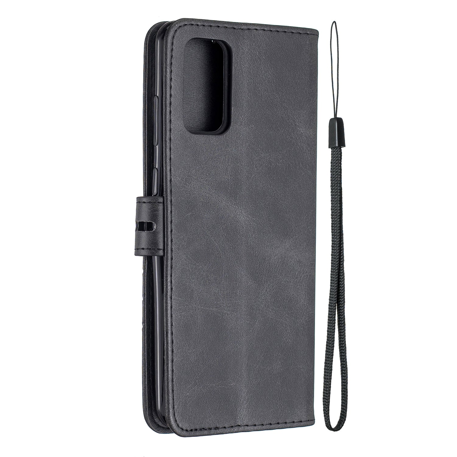 Wallet Leather Stand Phone Cover with Lanyard for Samsung Galaxy S20 Plus - Black