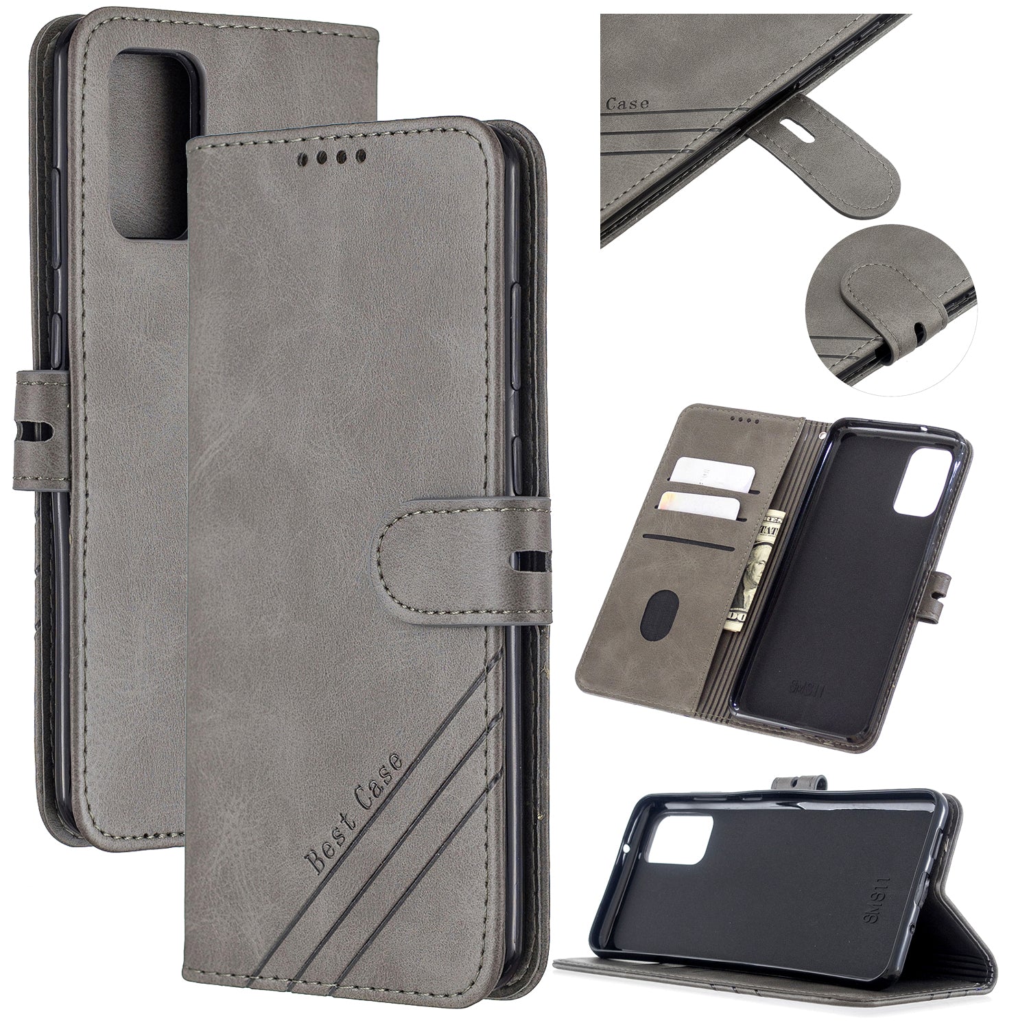 Wallet Leather Stand Phone Cover with Lanyard for Samsung Galaxy S20 Plus - Grey