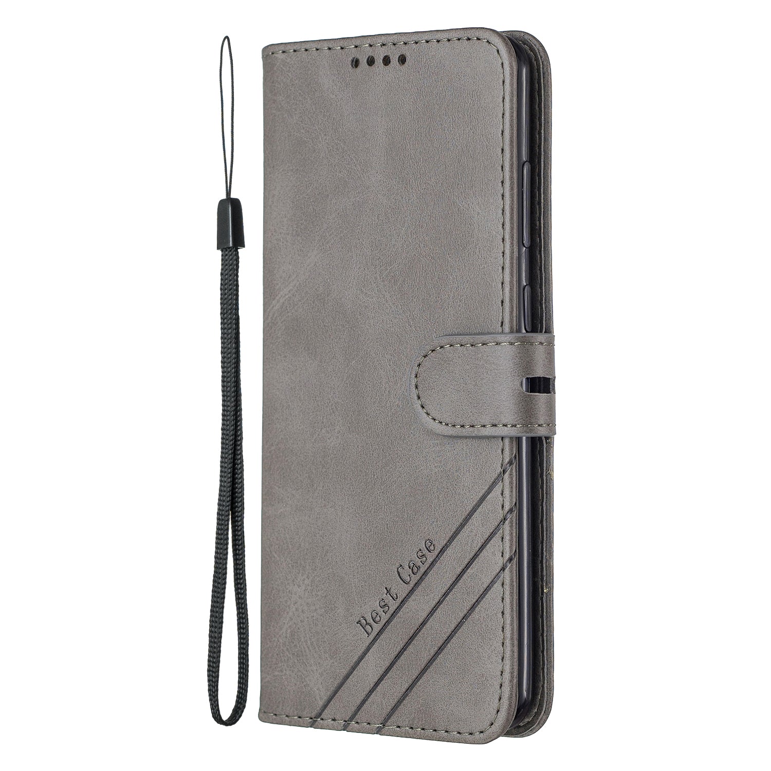 Wallet Leather Stand Phone Cover with Lanyard for Samsung Galaxy S20 Plus - Grey