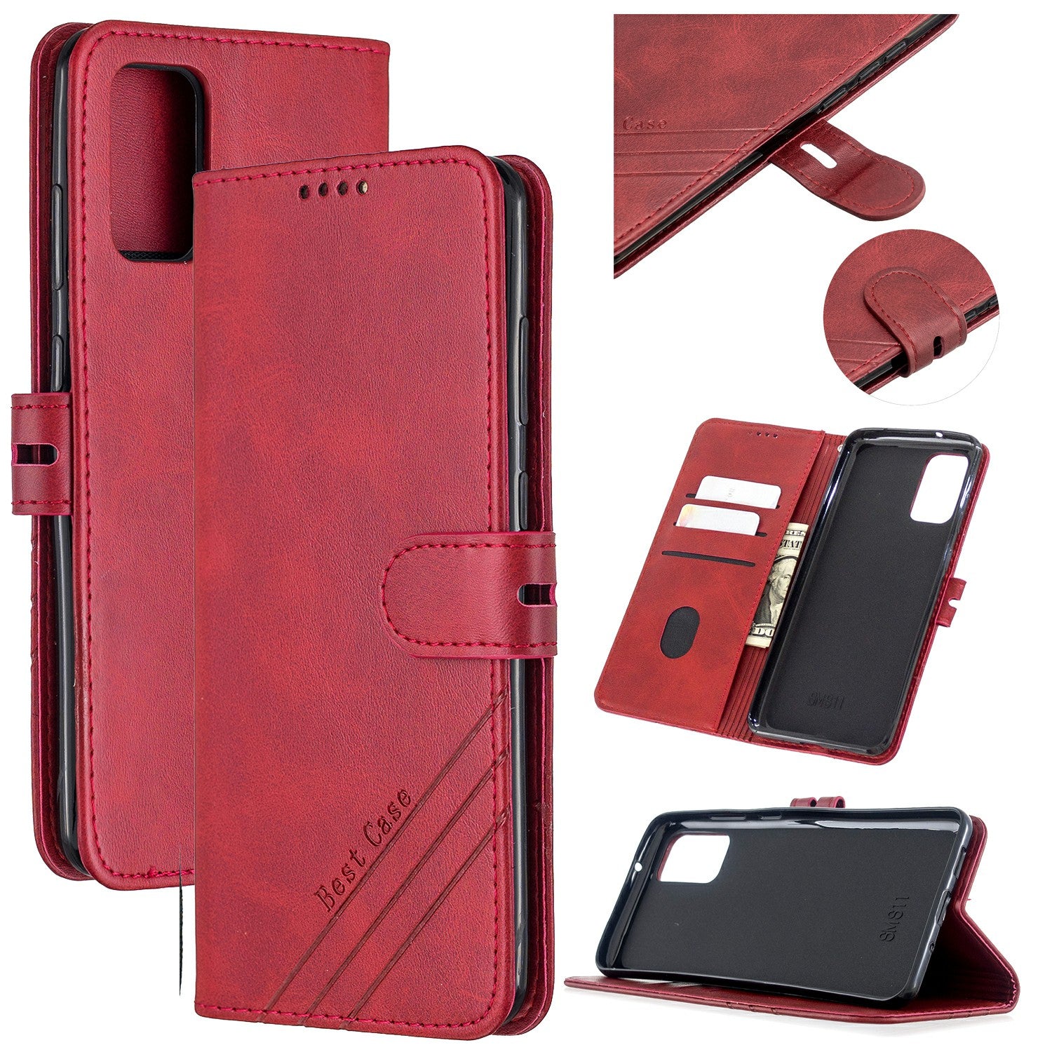 Wallet Leather Stand Phone Cover with Lanyard for Samsung Galaxy S20 Plus - Red