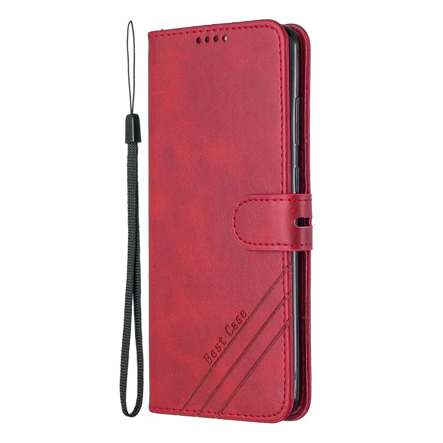 Wallet Leather Stand Phone Cover with Lanyard for Samsung Galaxy S20 Plus - Red