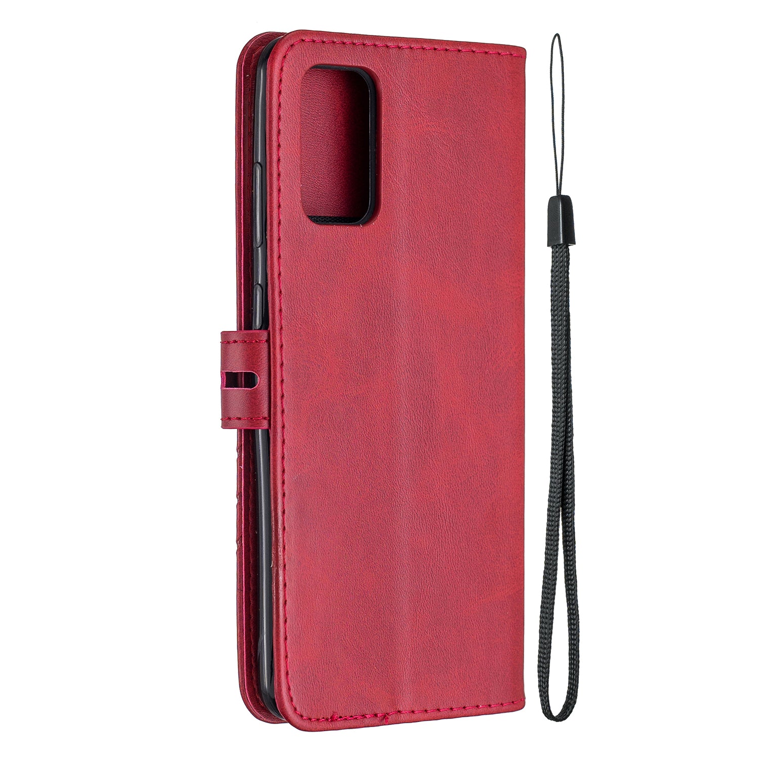 Wallet Leather Stand Phone Cover with Lanyard for Samsung Galaxy S20 Plus - Red