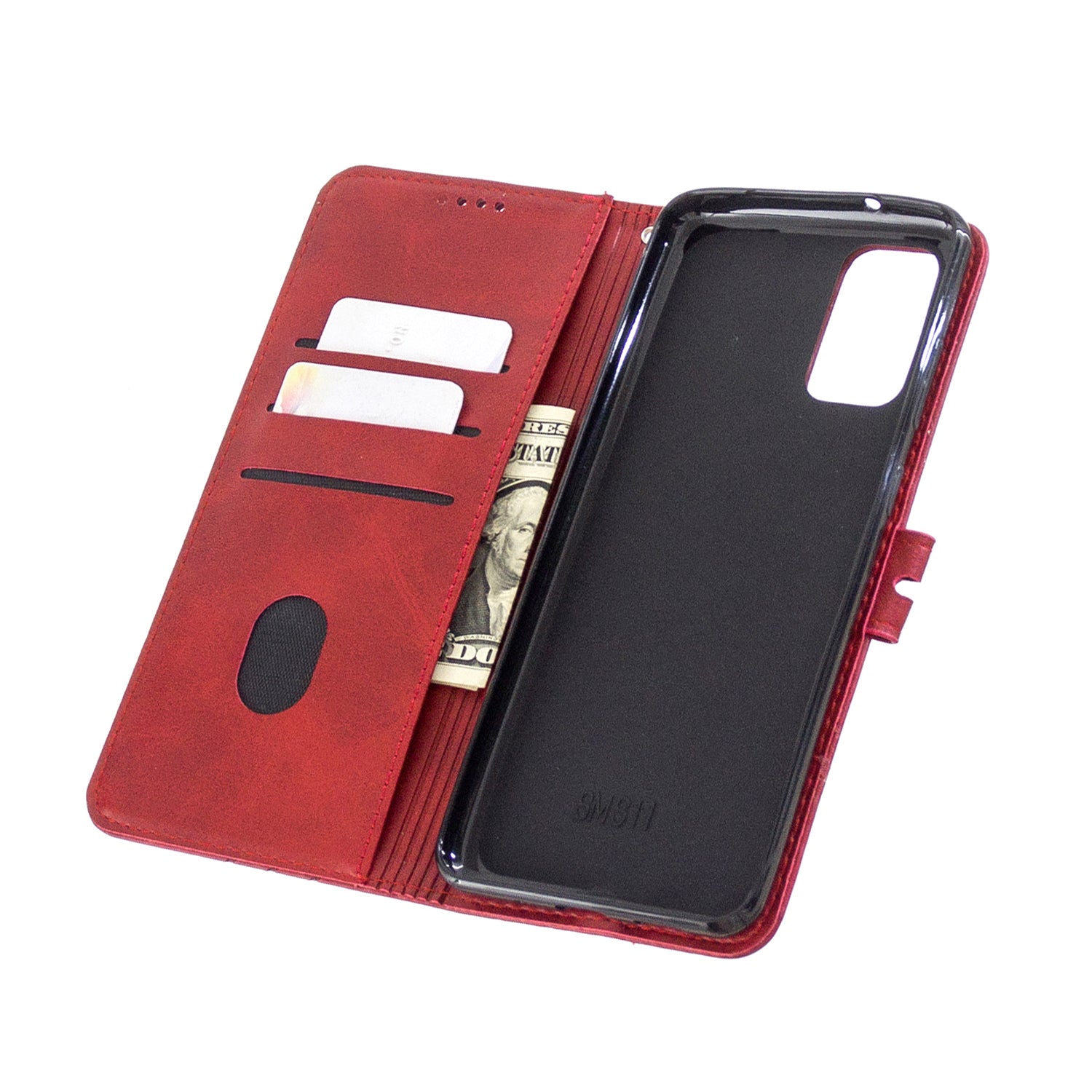 Wallet Leather Stand Phone Cover with Lanyard for Samsung Galaxy S20 Plus - Red