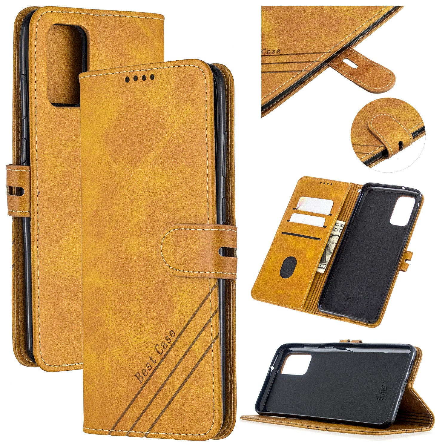 Wallet Leather Stand Phone Cover with Lanyard for Samsung Galaxy S20 Plus - Brown