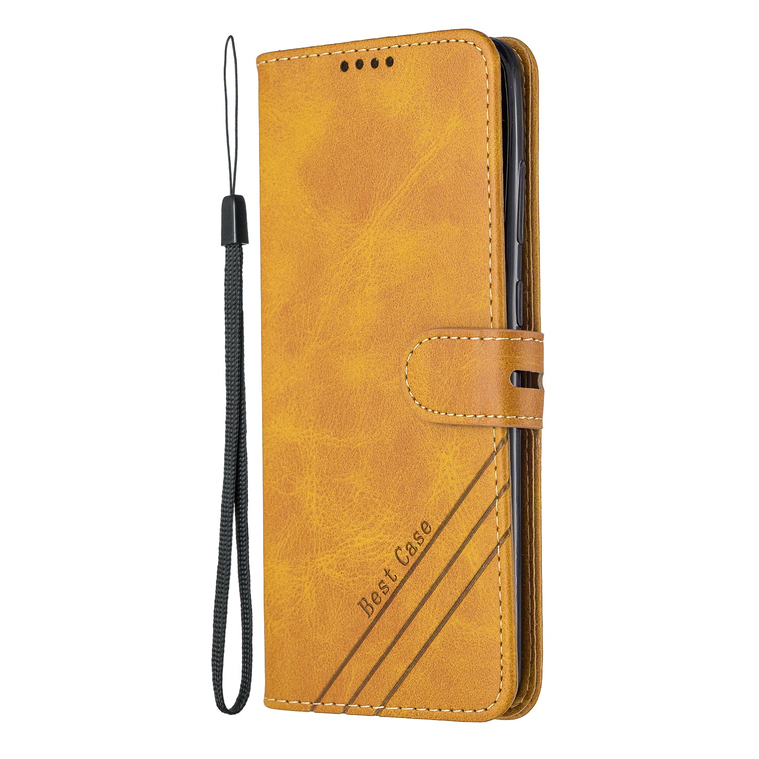 Wallet Leather Stand Phone Cover with Lanyard for Samsung Galaxy S20 Plus - Brown