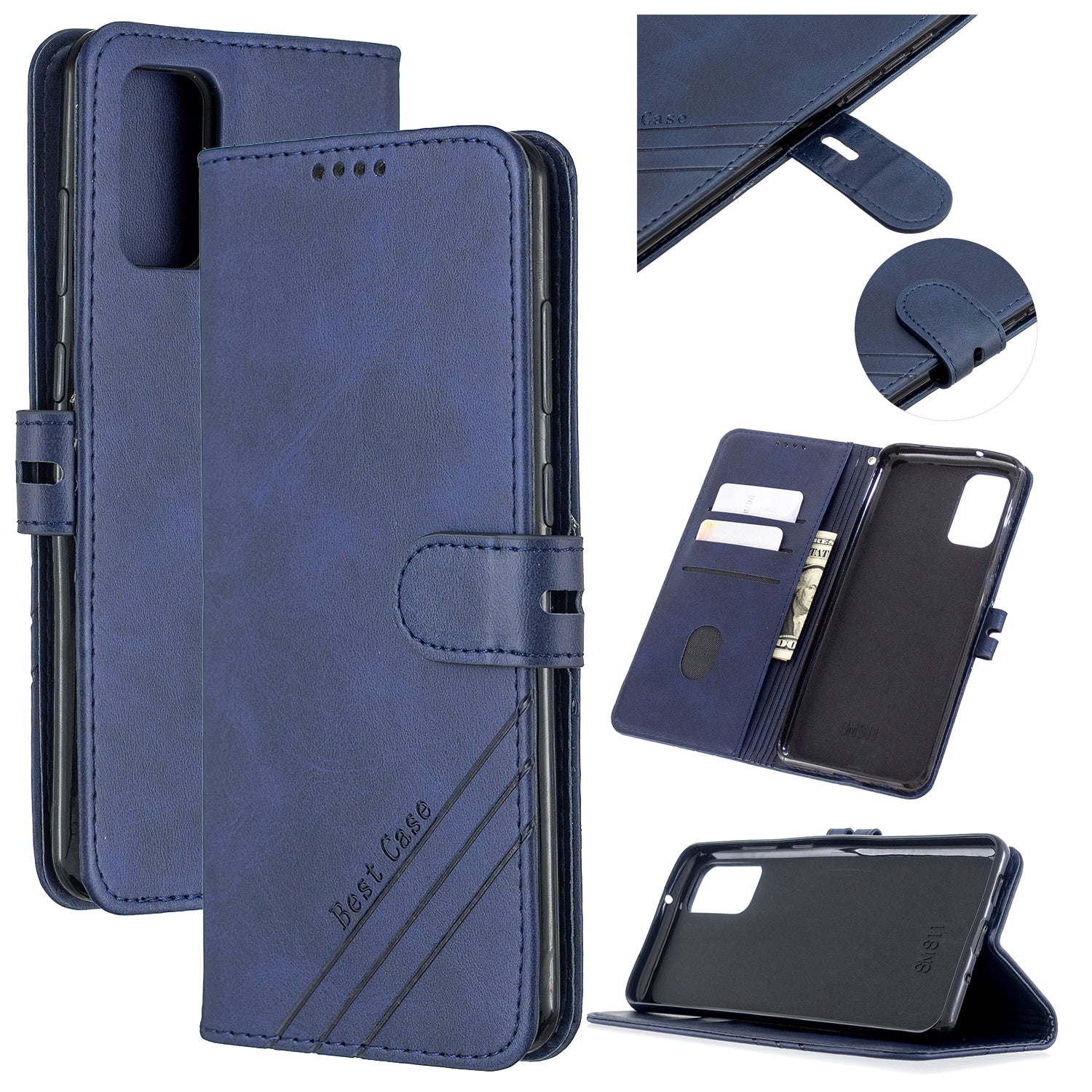 Wallet Leather Stand Phone Cover with Lanyard for Samsung Galaxy S20 Plus - Blue