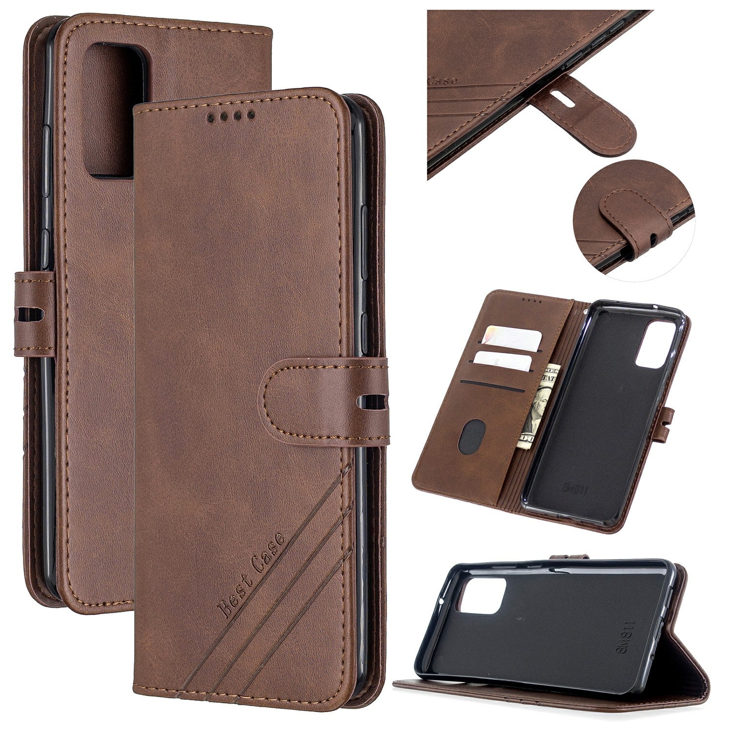 Wallet Leather Stand Phone Cover with Lanyard for Samsung Galaxy S20 Plus - Coffee