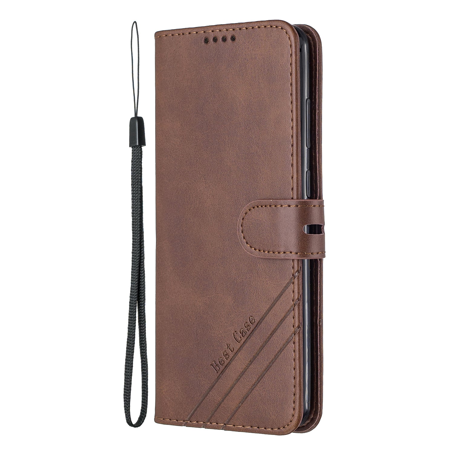 Wallet Leather Stand Phone Cover with Lanyard for Samsung Galaxy S20 Plus - Coffee