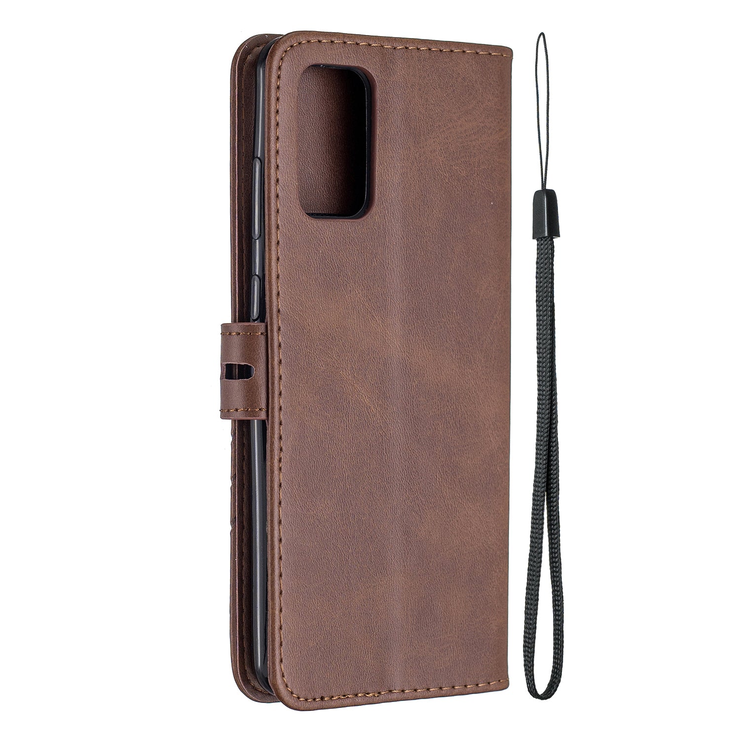 Wallet Leather Stand Phone Cover with Lanyard for Samsung Galaxy S20 Plus - Coffee