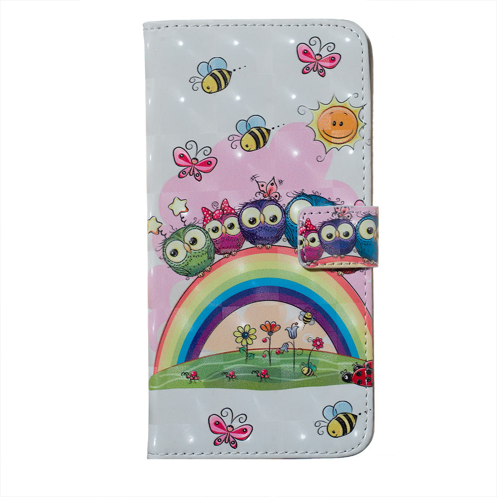 3D Colored Carving Pattern Printing Wallet Leather Shell for Samsung Galaxy S20 Plus/S20 Plus 5G - Rainbow