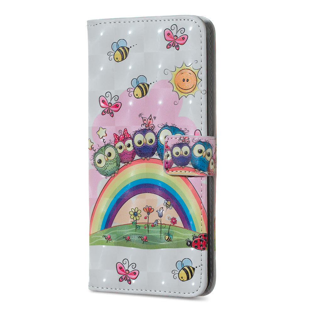 3D Colored Carving Pattern Printing Wallet Leather Shell for Samsung Galaxy S20 Plus/S20 Plus 5G - Rainbow