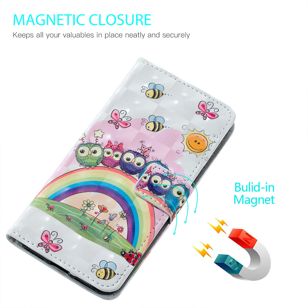 3D Colored Carving Pattern Printing Wallet Leather Shell for Samsung Galaxy S20 Plus/S20 Plus 5G - Rainbow