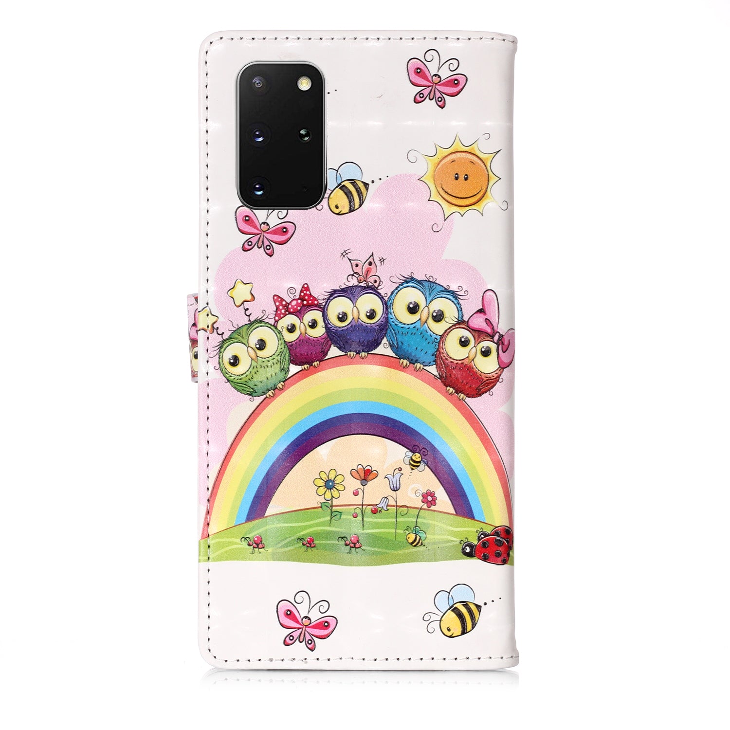 3D Colored Carving Pattern Printing Wallet Leather Shell for Samsung Galaxy S20 Plus/S20 Plus 5G - Rainbow