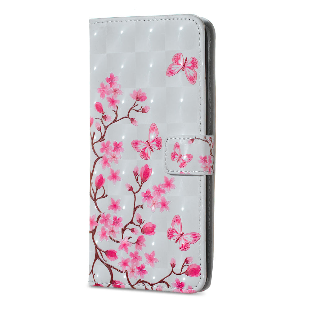 3D Colored Carving Pattern Printing Wallet Leather Shell for Samsung Galaxy S20 Plus/S20 Plus 5G - Flowers/Butterfly