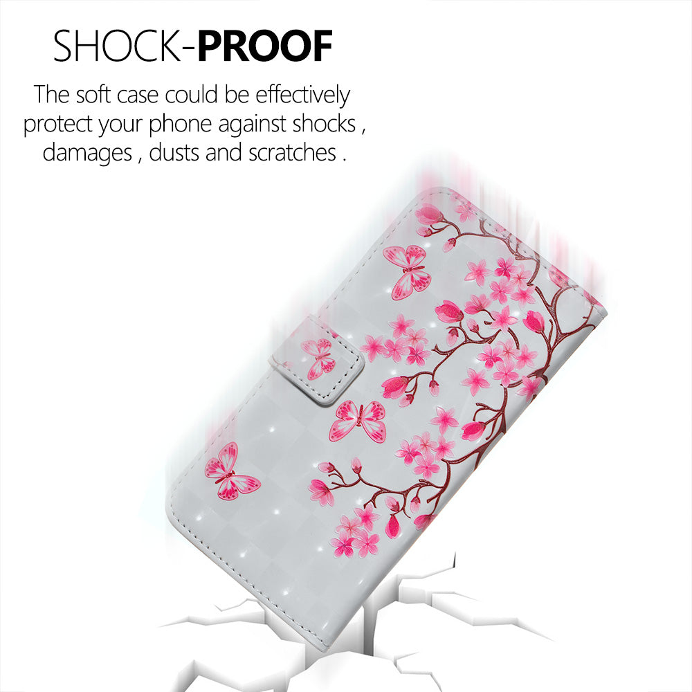 3D Colored Carving Pattern Printing Wallet Leather Shell for Samsung Galaxy S20 Plus/S20 Plus 5G - Flowers/Butterfly