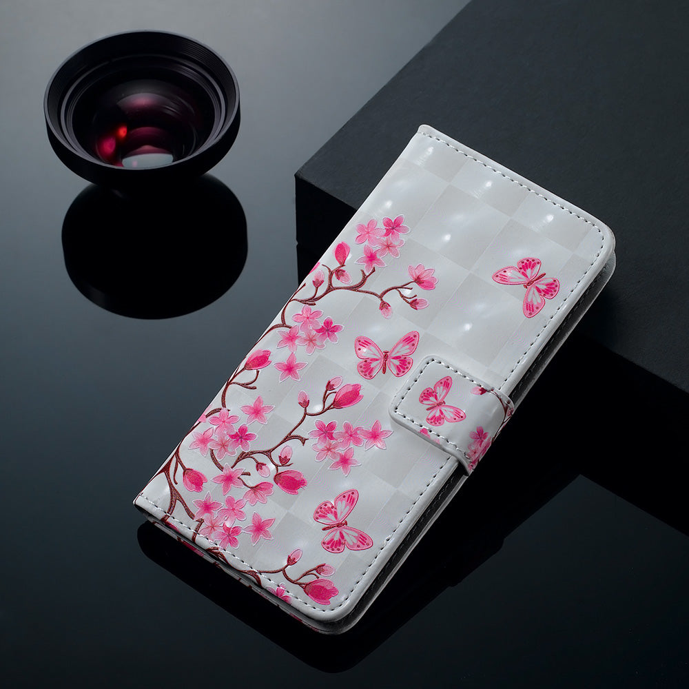 3D Colored Carving Pattern Printing Wallet Leather Shell for Samsung Galaxy S20 Plus/S20 Plus 5G - Flowers/Butterfly