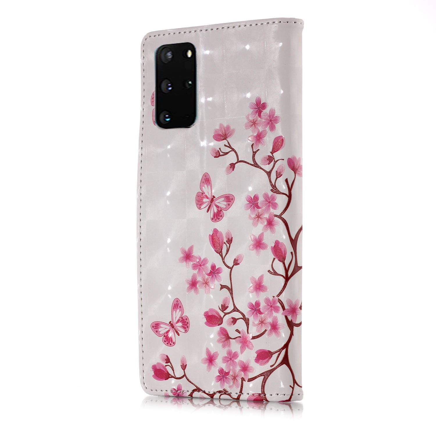 3D Colored Carving Pattern Printing Wallet Leather Shell for Samsung Galaxy S20 Plus/S20 Plus 5G - Flowers/Butterfly