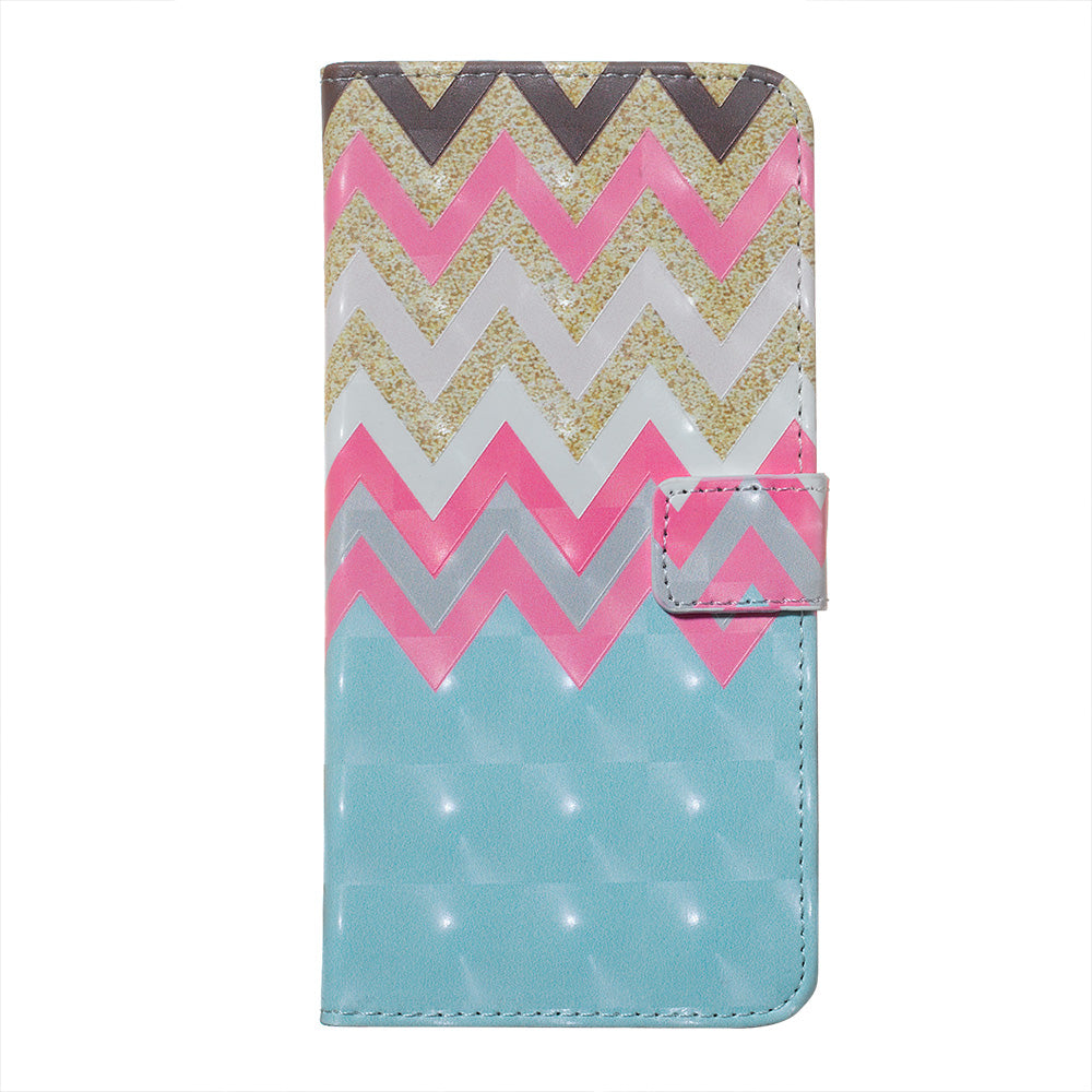 3D Colored Carving Pattern Printing Wallet Leather Shell for Samsung Galaxy S20 Plus/S20 Plus 5G - Wave