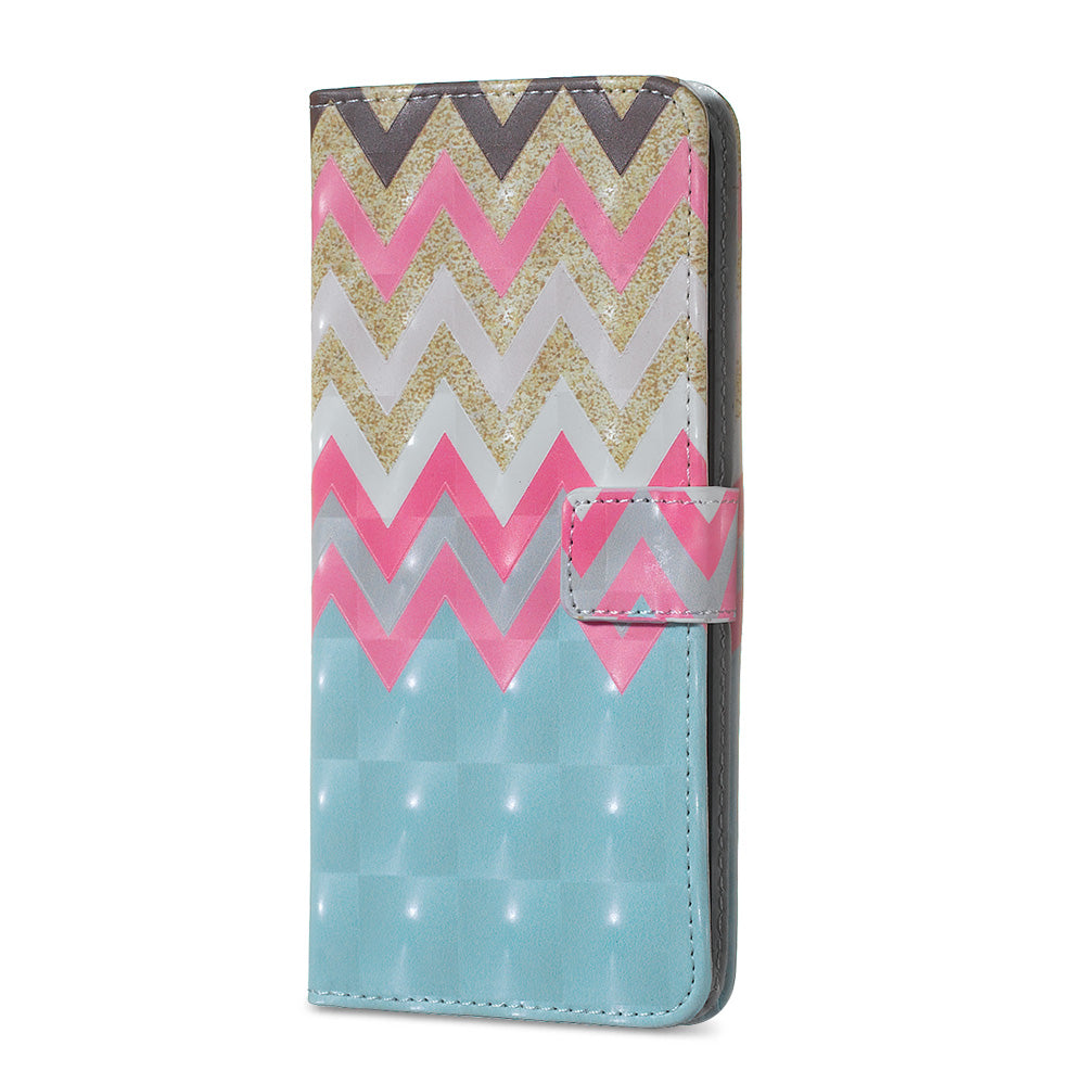 3D Colored Carving Pattern Printing Wallet Leather Shell for Samsung Galaxy S20 Plus/S20 Plus 5G - Wave