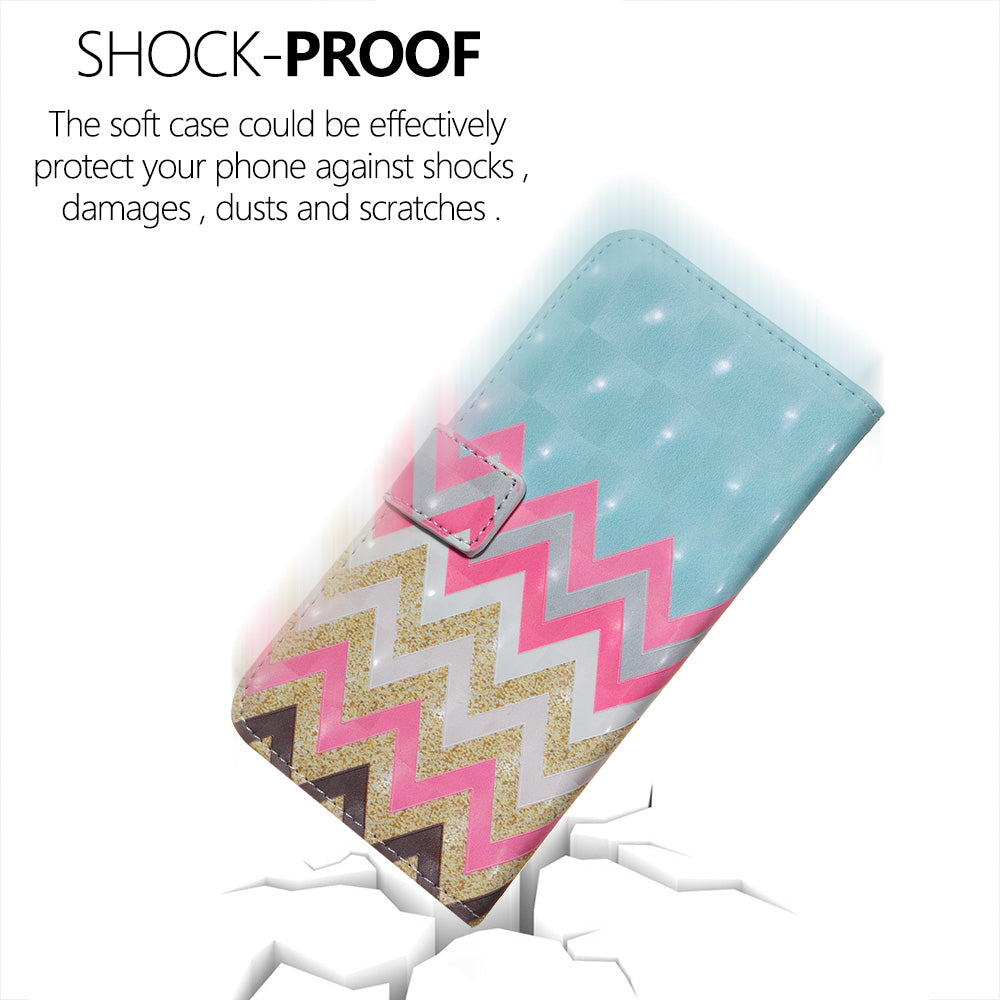 3D Colored Carving Pattern Printing Wallet Leather Shell for Samsung Galaxy S20 Plus/S20 Plus 5G - Wave