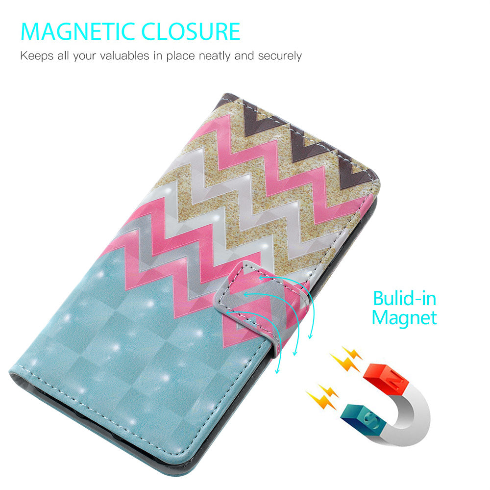 3D Colored Carving Pattern Printing Wallet Leather Shell for Samsung Galaxy S20 Plus/S20 Plus 5G - Wave