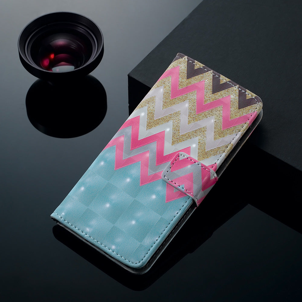 3D Colored Carving Pattern Printing Wallet Leather Shell for Samsung Galaxy S20 Plus/S20 Plus 5G - Wave