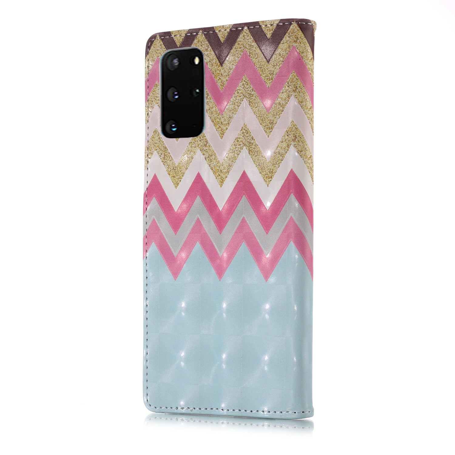 3D Colored Carving Pattern Printing Wallet Leather Shell for Samsung Galaxy S20 Plus/S20 Plus 5G - Wave