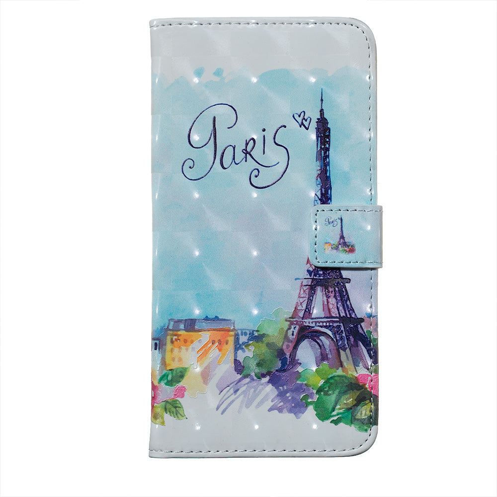 3D Colored Carving Pattern Printing Wallet Leather Shell for Samsung Galaxy S20 Plus/S20 Plus 5G - Paris Tower