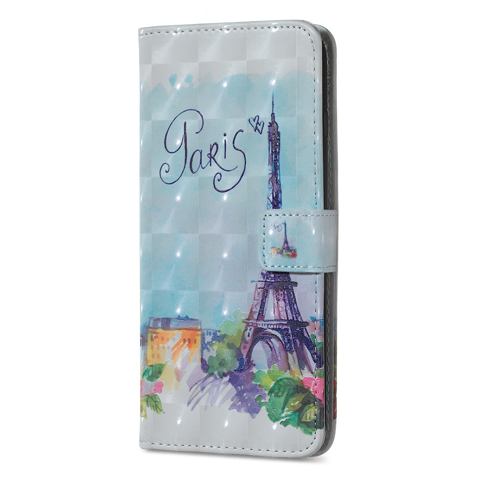 3D Colored Carving Pattern Printing Wallet Leather Shell for Samsung Galaxy S20 Plus/S20 Plus 5G - Paris Tower