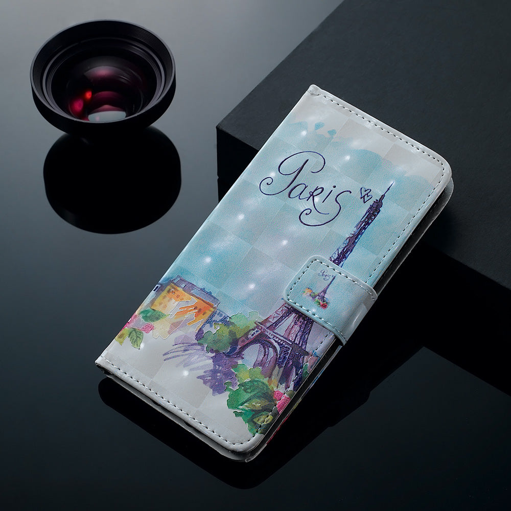 3D Colored Carving Pattern Printing Wallet Leather Shell for Samsung Galaxy S20 Plus/S20 Plus 5G - Paris Tower