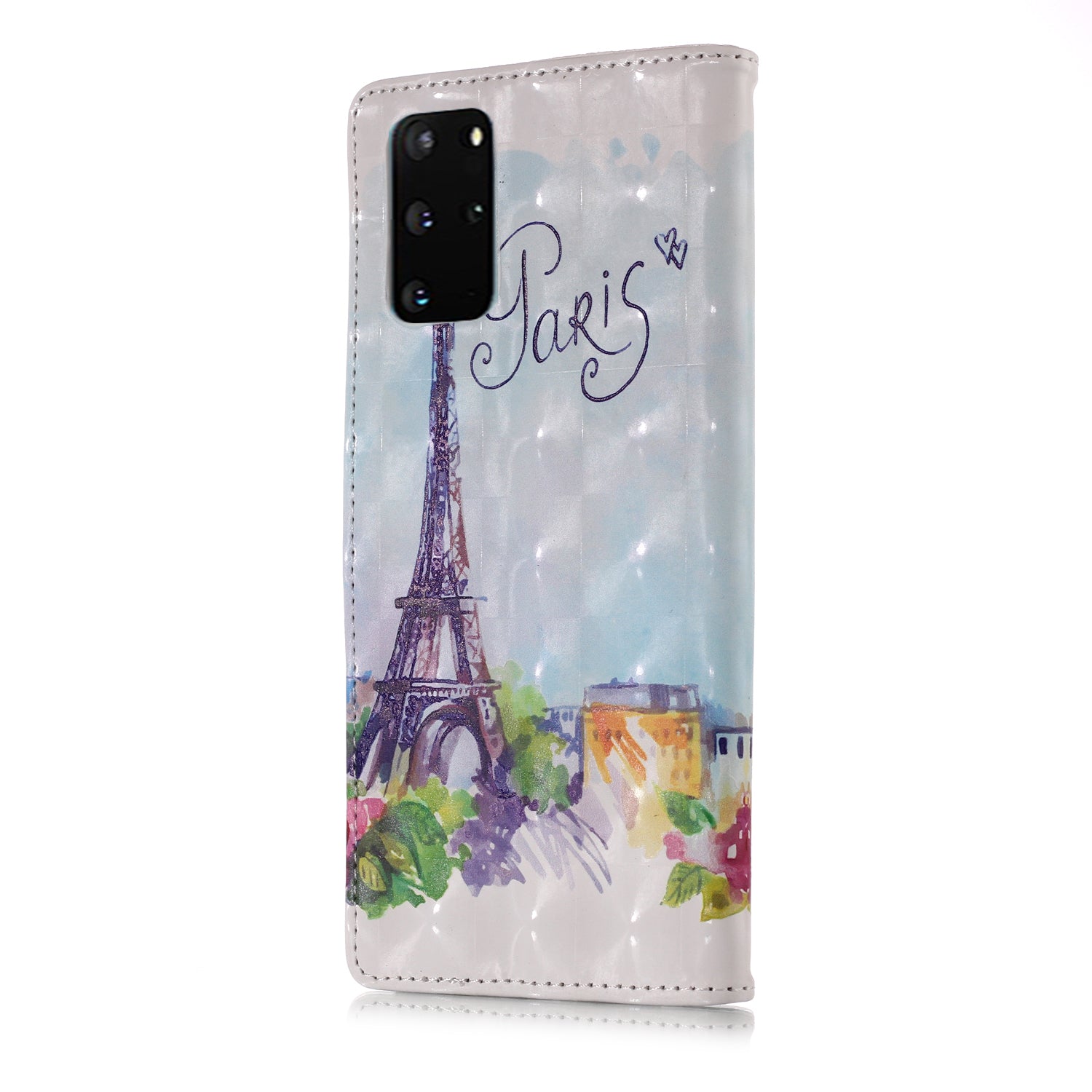 3D Colored Carving Pattern Printing Wallet Leather Shell for Samsung Galaxy S20 Plus/S20 Plus 5G - Paris Tower