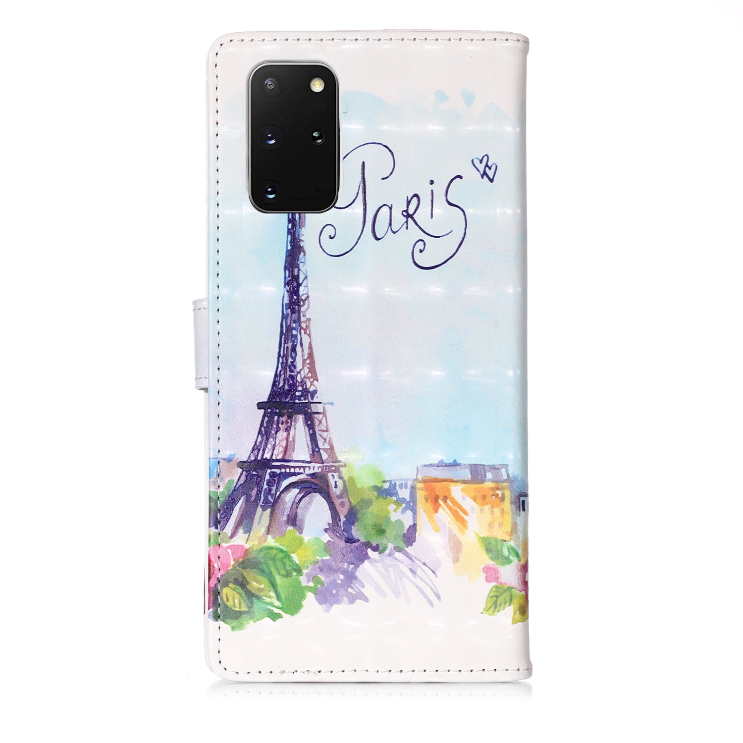 3D Colored Carving Pattern Printing Wallet Leather Shell for Samsung Galaxy S20 Plus/S20 Plus 5G - Paris Tower