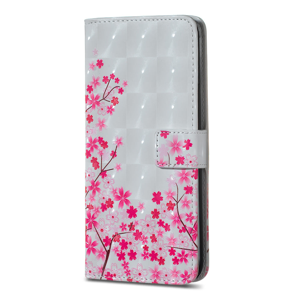 3D Colored Carving Pattern Printing Wallet Leather Shell for Samsung Galaxy S20 Plus/S20 Plus 5G - Plum Blossom