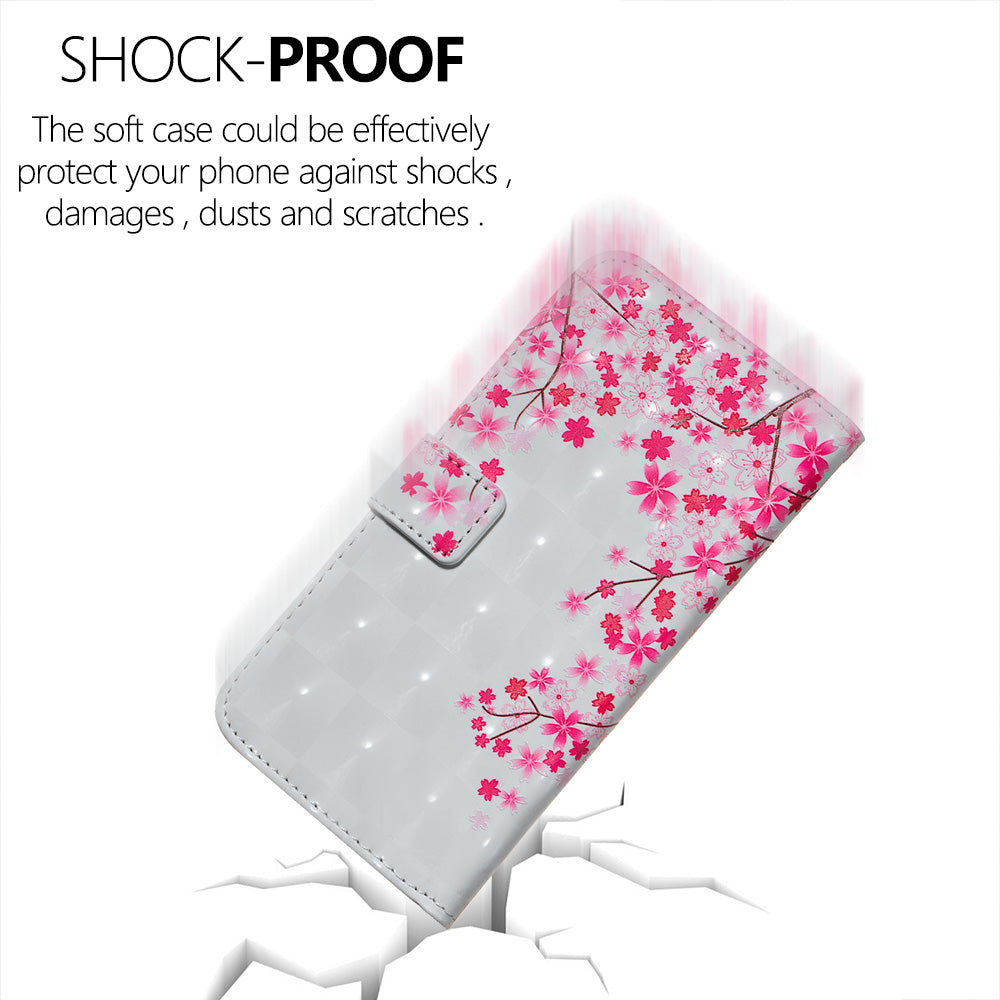 3D Colored Carving Pattern Printing Wallet Leather Shell for Samsung Galaxy S20 Plus/S20 Plus 5G - Plum Blossom