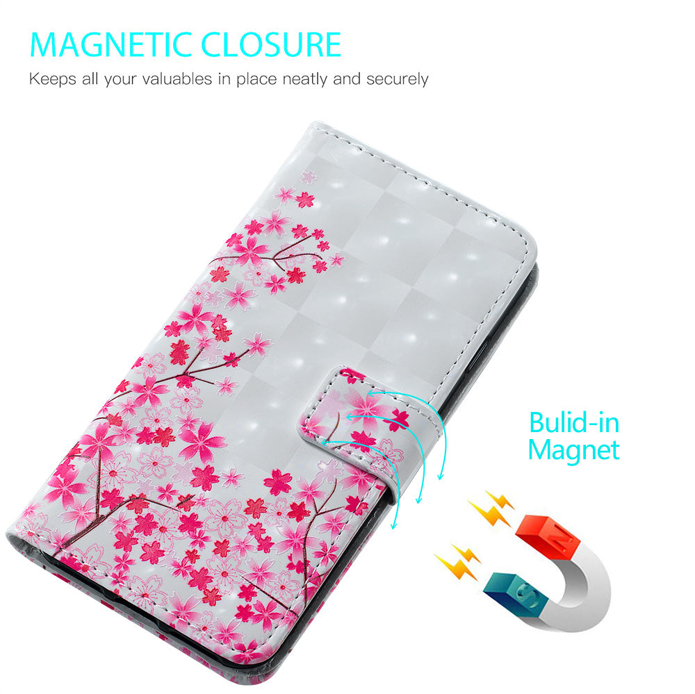 3D Colored Carving Pattern Printing Wallet Leather Shell for Samsung Galaxy S20 Plus/S20 Plus 5G - Plum Blossom