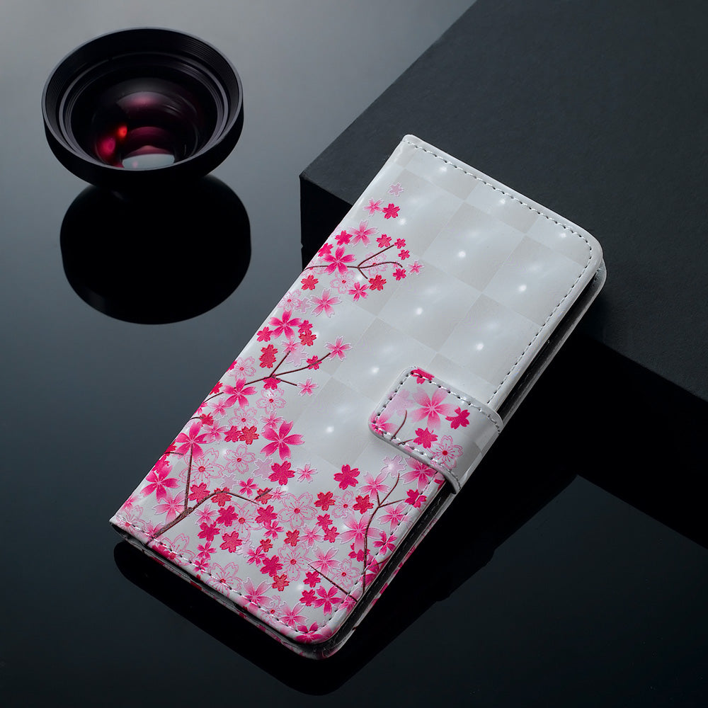 3D Colored Carving Pattern Printing Wallet Leather Shell for Samsung Galaxy S20 Plus/S20 Plus 5G - Plum Blossom