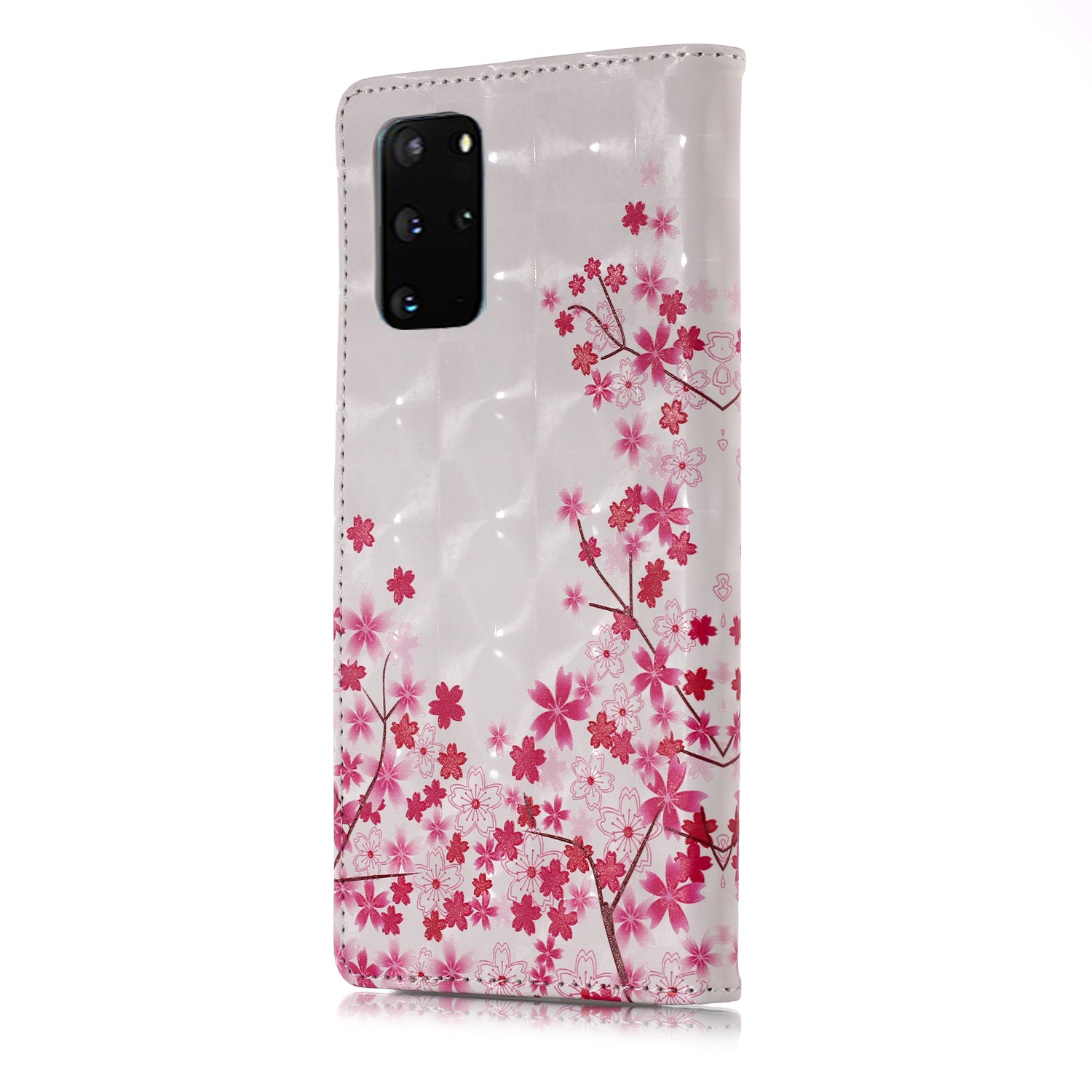 3D Colored Carving Pattern Printing Wallet Leather Shell for Samsung Galaxy S20 Plus/S20 Plus 5G - Plum Blossom