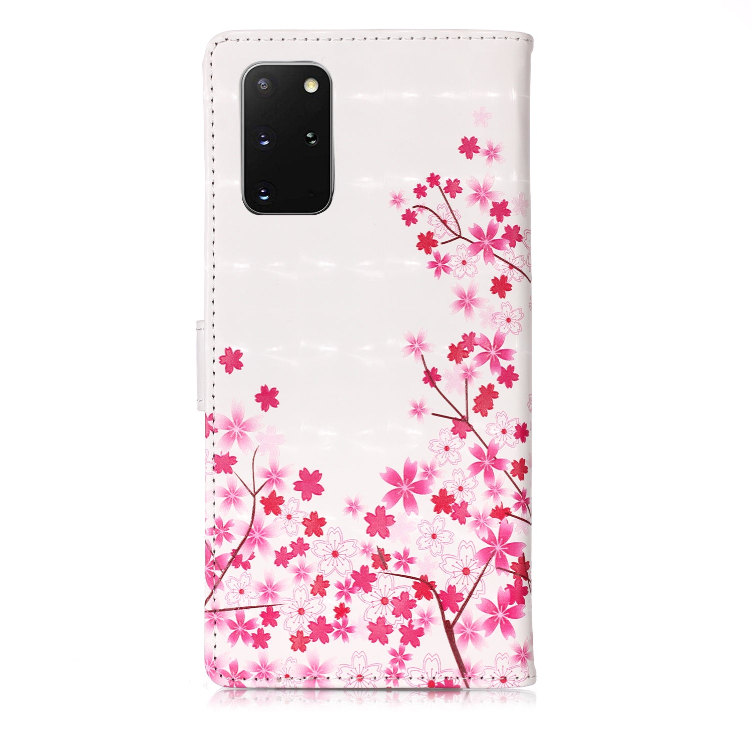 3D Colored Carving Pattern Printing Wallet Leather Shell for Samsung Galaxy S20 Plus/S20 Plus 5G - Plum Blossom